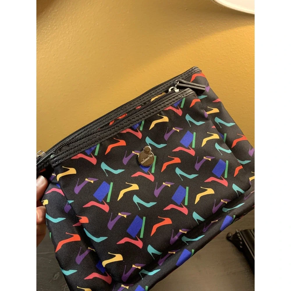 Cosmetic Bags MIMOSA‎ MAKEUP BAGs Set Of 2 Black W/ Shoe Design Colorful
